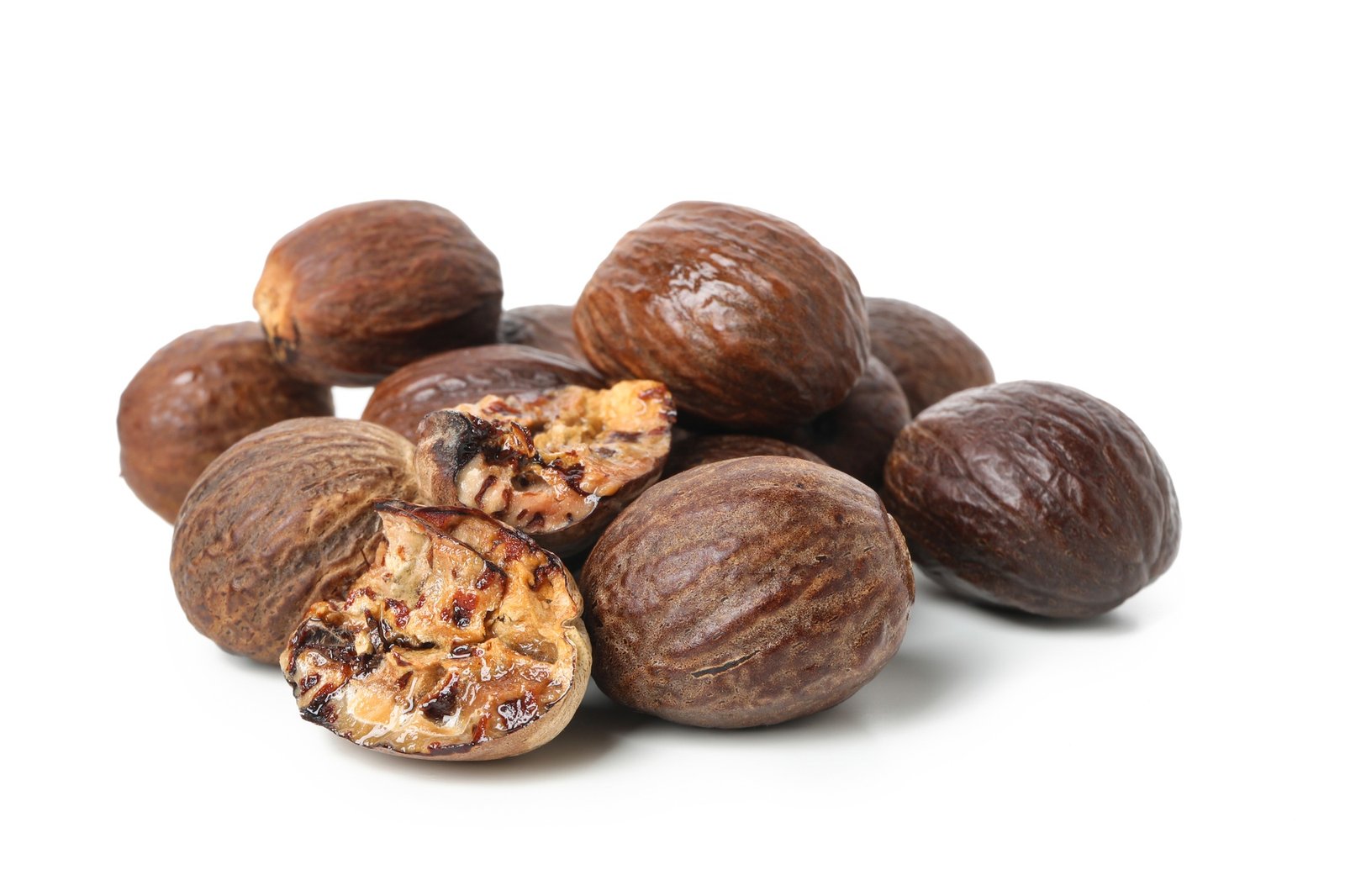 Shea nuts for making shea butter isolated on white background